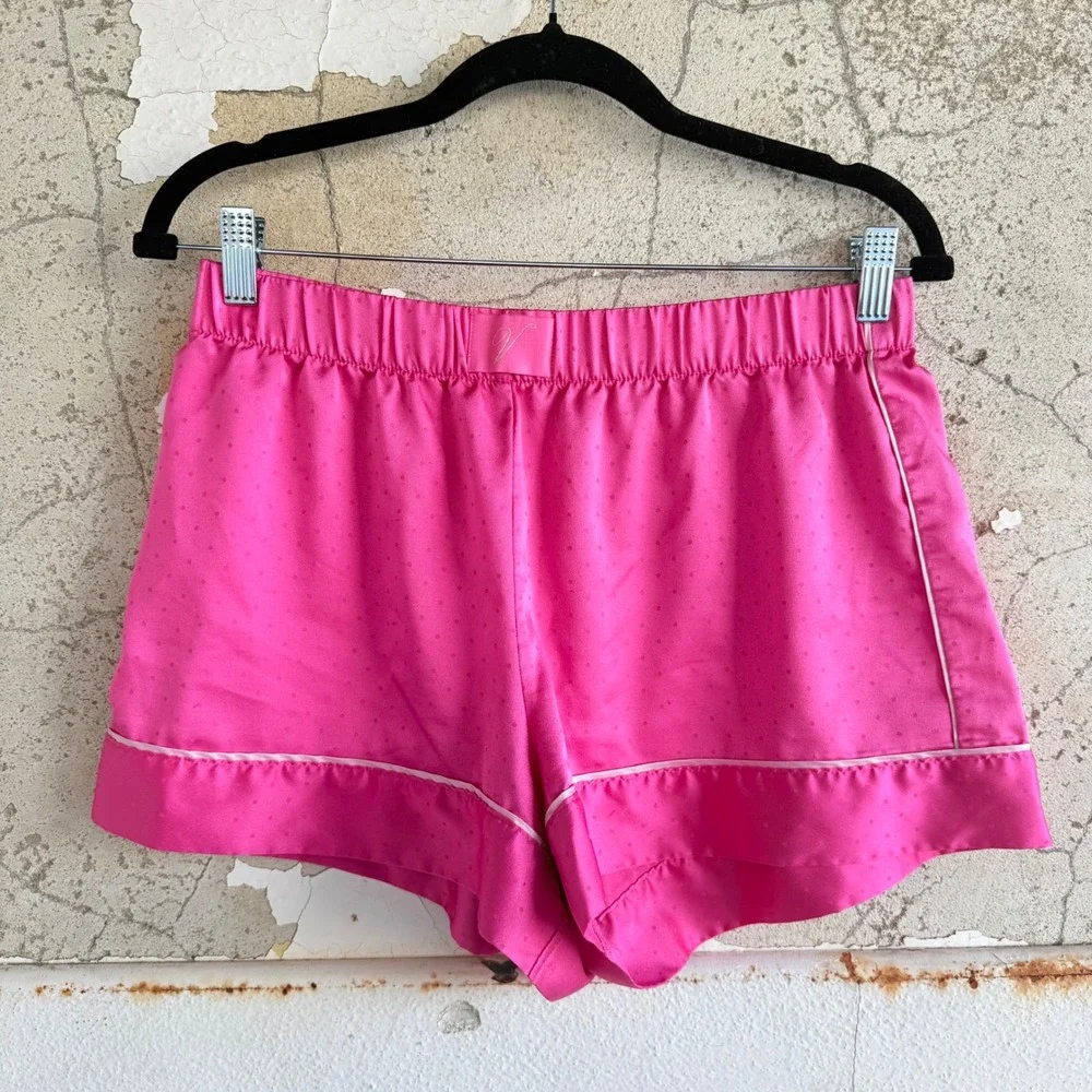 Victorias Secret Satin Pajama Set Hot Pink Polka Dot‎ PJs Silky Cami Shorts Y2K - Picture 5 of 16